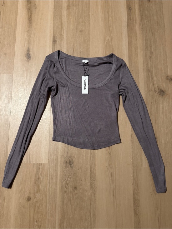 Garage Tops - Garage Long Sleeve Scoop Crop Top - Charcoal